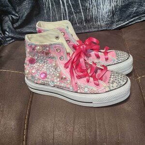 Ladies size 7 Converse Pink bling bling Sequins tennis shoes
